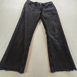 Zara Wide Leg Jeans Women Size 8 Black High Waisted Raw Hem Faded Denim
